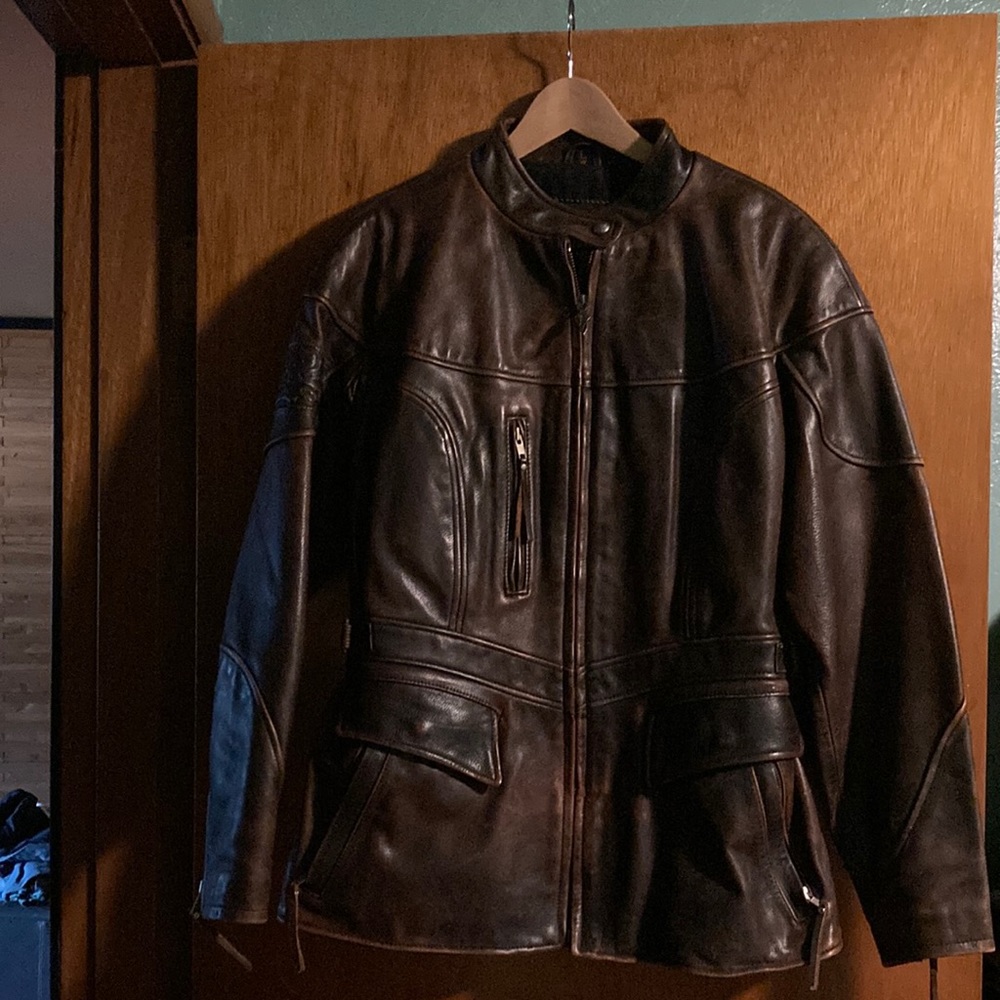 Ladies, Harley Davidson leather motorcycle jacket.